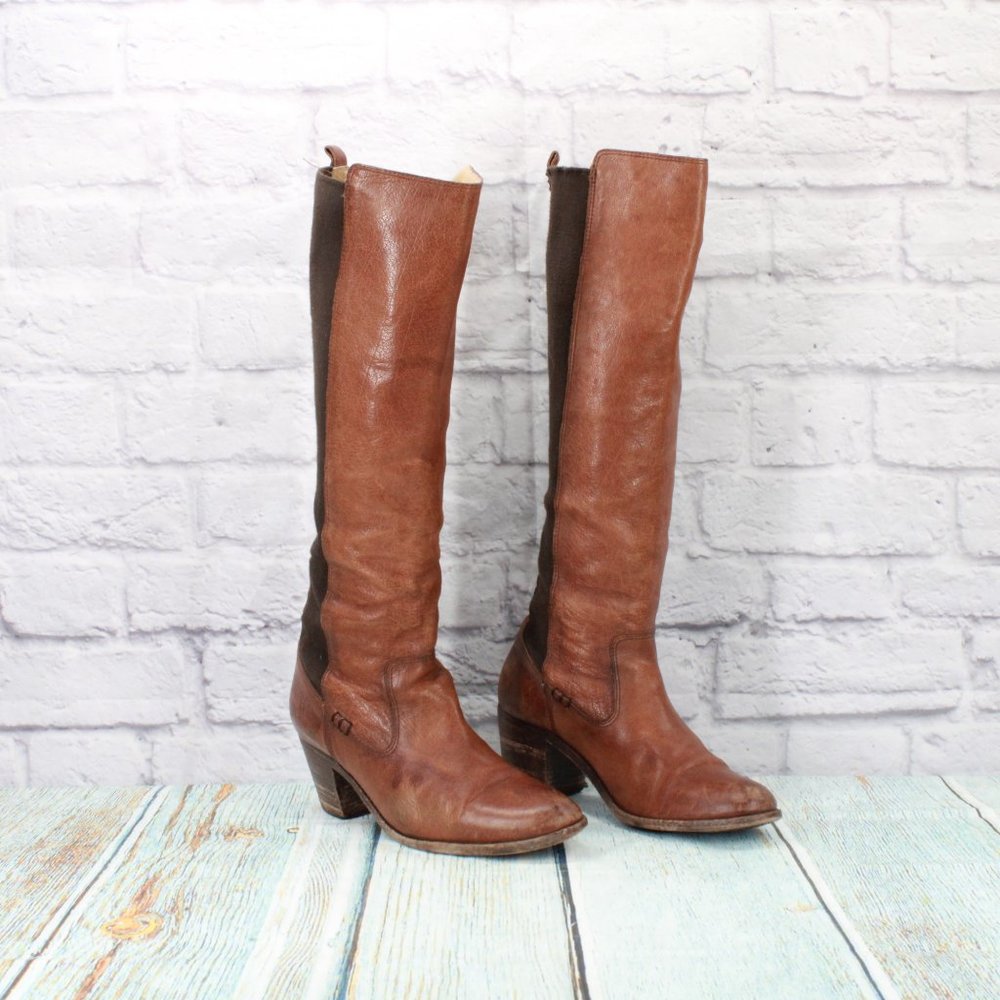 Frye Molly Tall Brown Leather Stretch Knee High Riding Boots Size 8.5 B - Picture 3 of 8